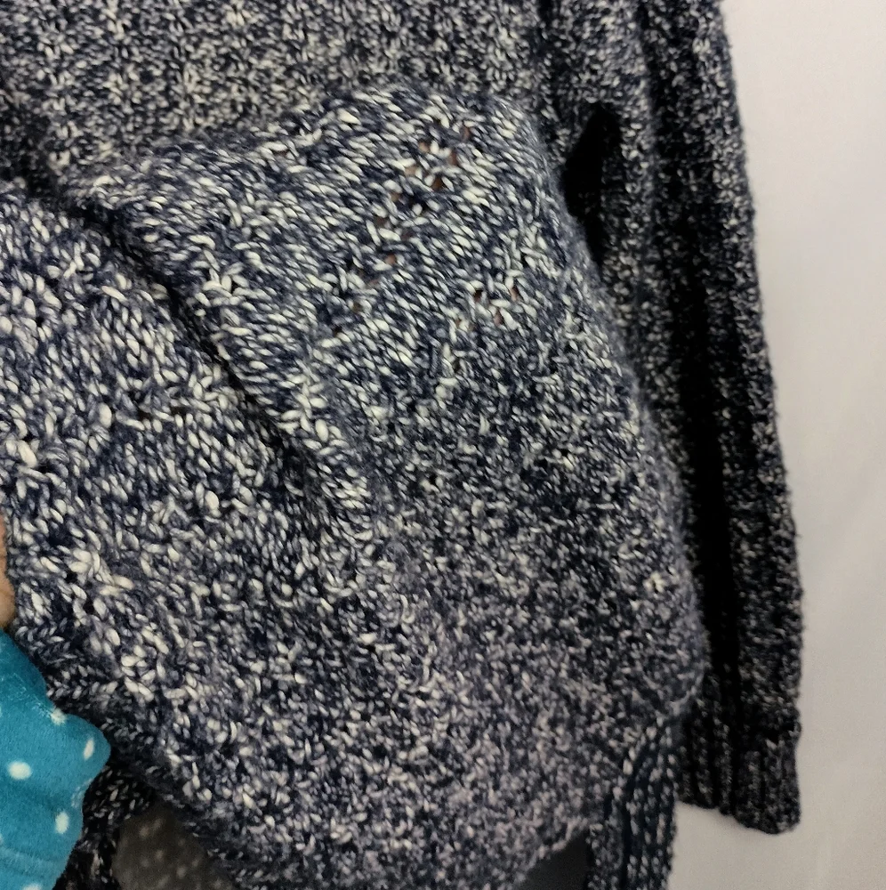 CHICOS Winter Cozy Coatigan Blue White Knit Long Cardigan‎ (1,554)C
